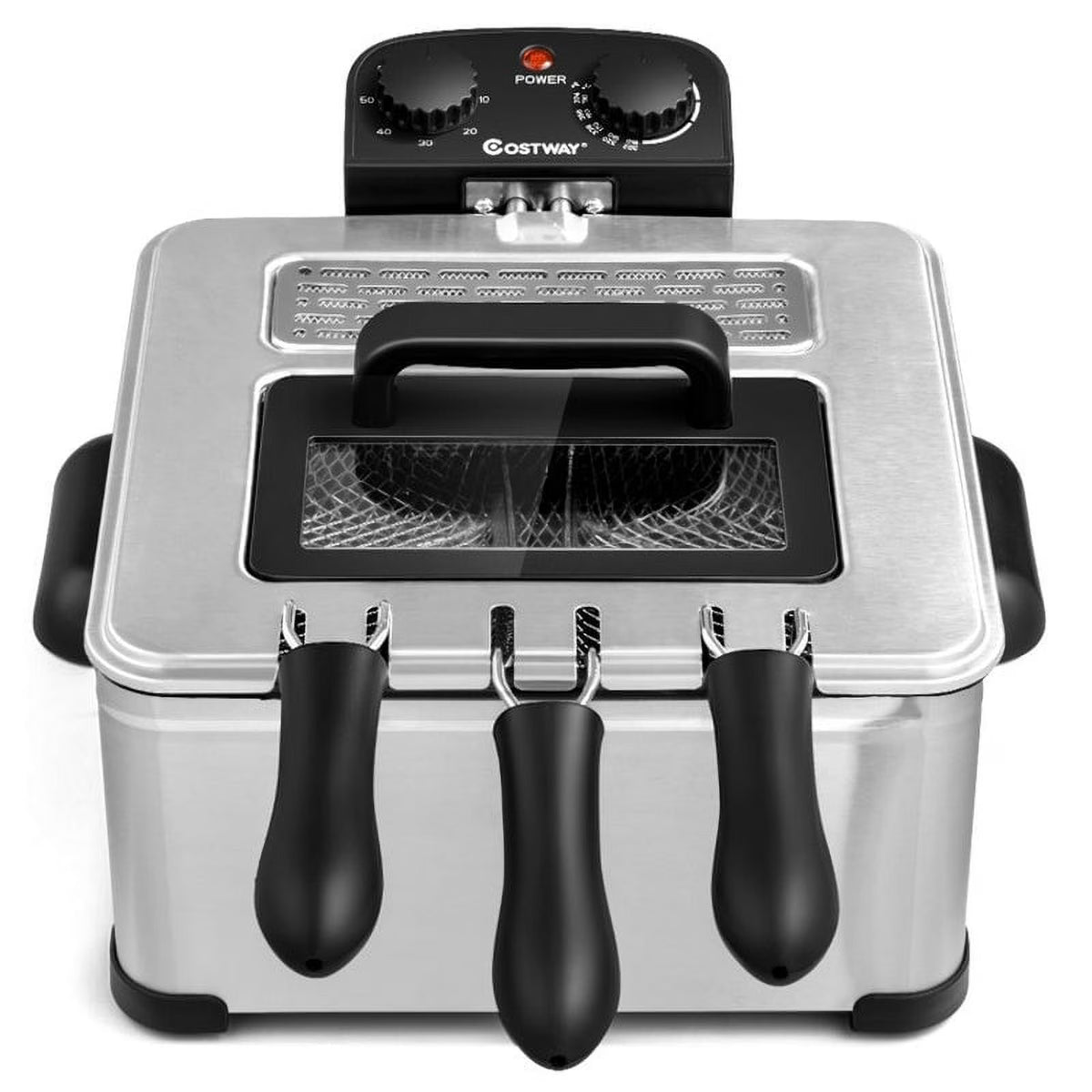 5.3Qt Stainless Steel Electric Deep Fryer with Triple Basket P24462