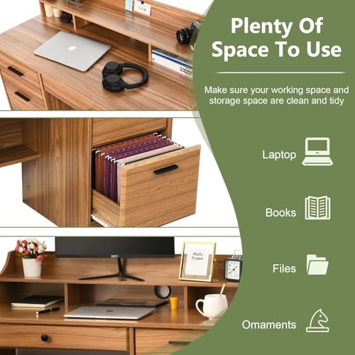 White 44 Inch Computer Desk with Storage Drawers and Hutch J856896