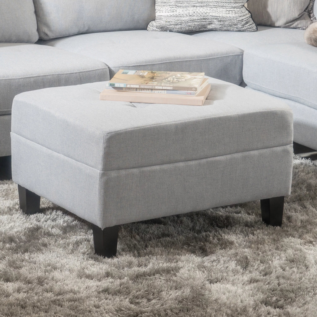 Light Grey Tufted Rectangular Ottoman D5551