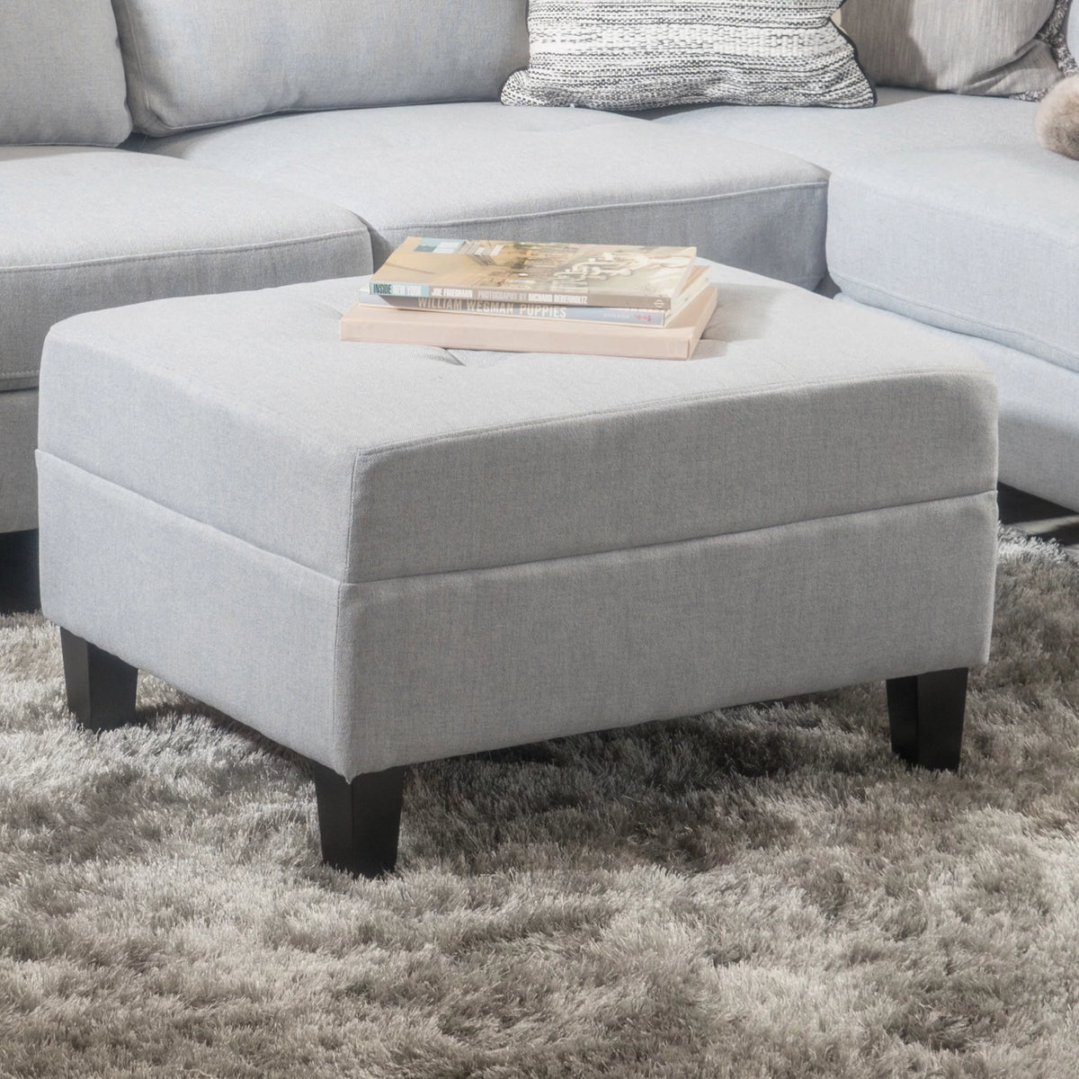 Light Grey Tufted Rectangular Ottoman D5551