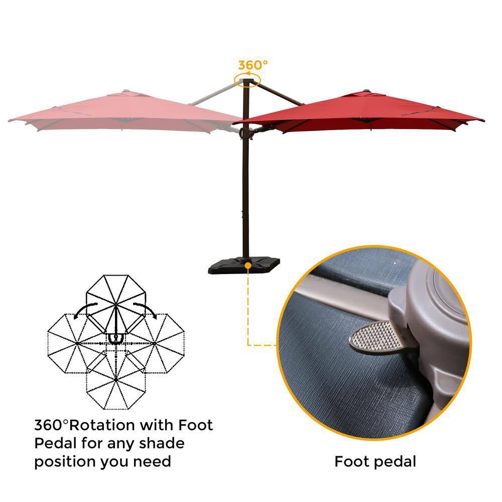 10 ft. x 10 ft. 360-Degree Rotating Aluminum Cantilever Patio Umbrella with Base Weight in Dark Red S69428
