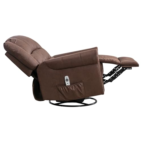 Brown Leather Swivel Rocker Recliner with Massage & Heating L7744