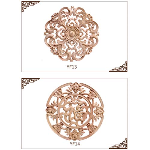 Wood Carved Onlay Applique Round Flower Unpainted Corner Decal Wood Wall Art 15x15cm V99271