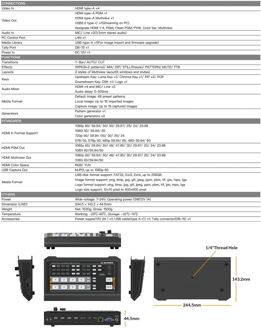 4 HDMI Multi Inputs Video Mixer Switcher USB Output B574