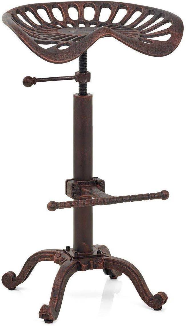 Rustic Industrial Adjustable Bar Stool (Silver, Cast Iron) Q324