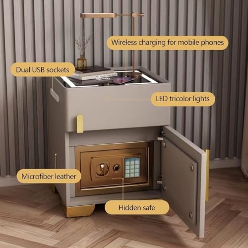Black Smart Nightstand with Drawer and Safe M49181
