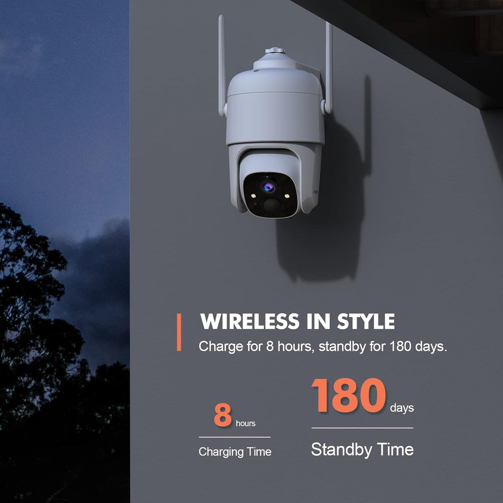 Wireless Security Camera Outdoor WiFi Battery Powered 360° PTZ Color Night Vision IP66 M87208