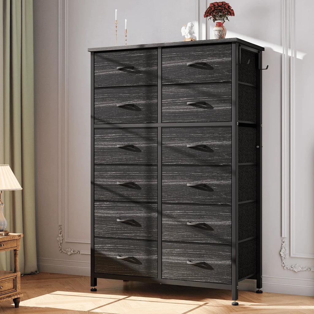 12 Drawer Fabric Dresser with Steel Frame and Wooden Top R96940