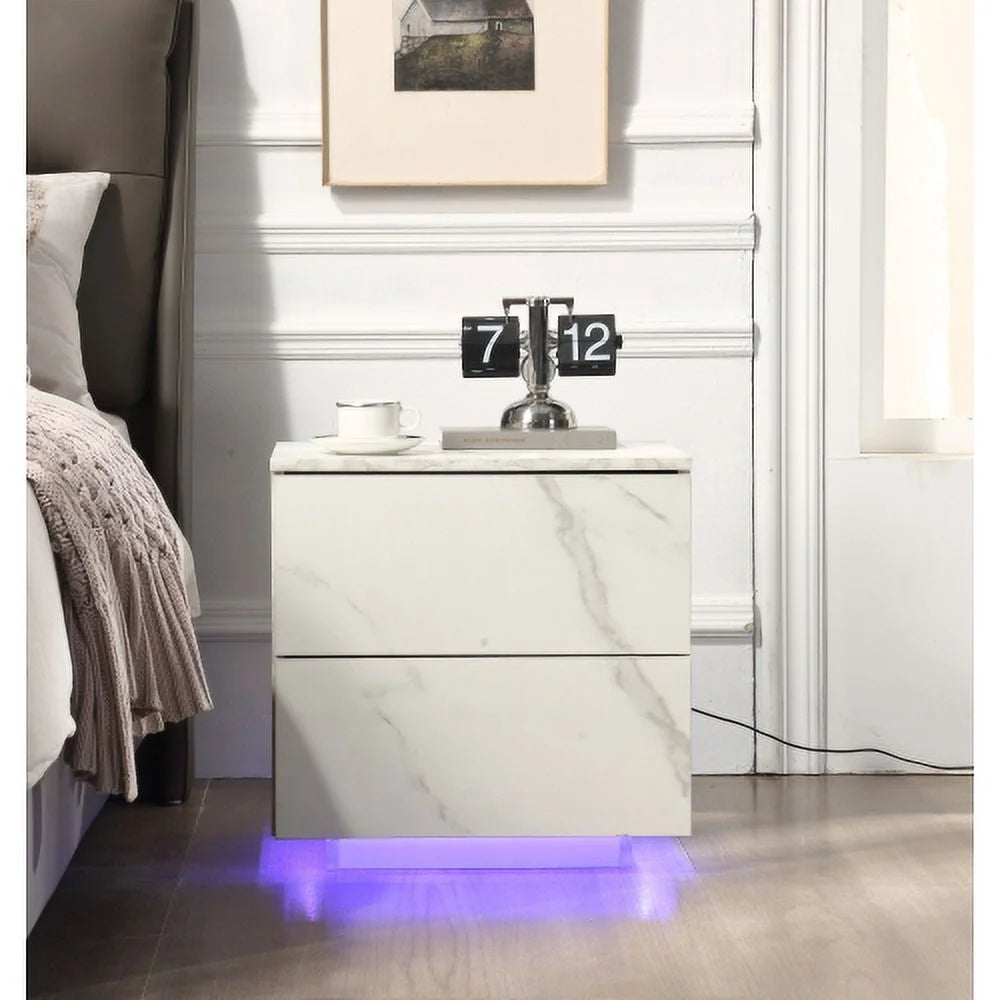 White 2 Drawer LED Nightstands D363348