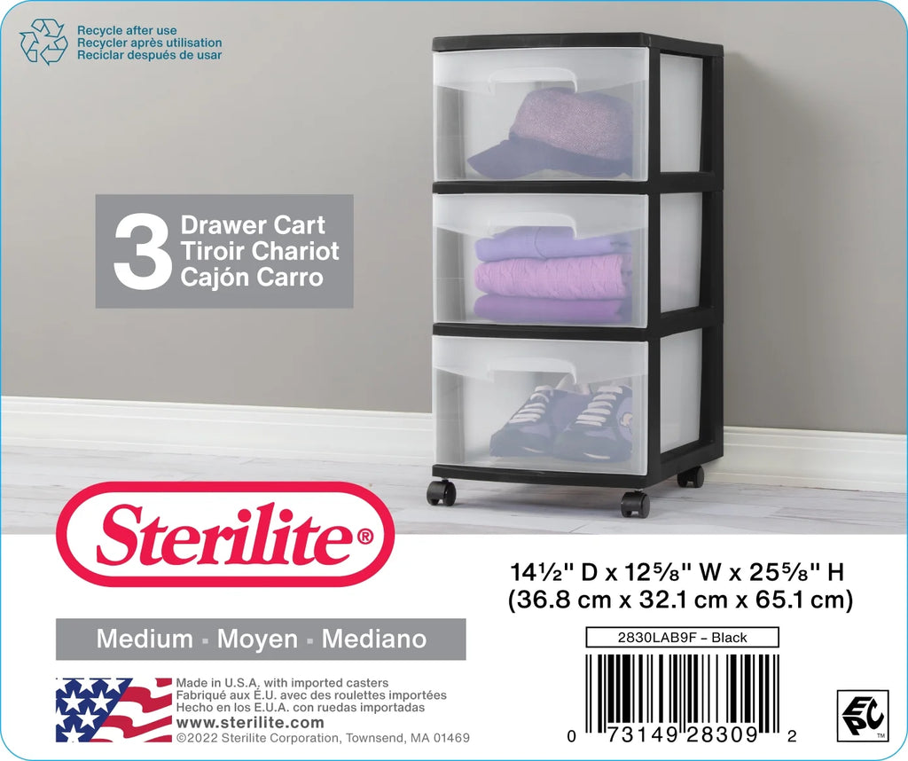 3 Drawer Plastic Cart T434