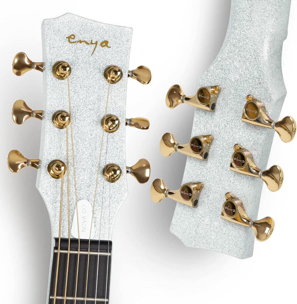 Carbon Fiber Acoustic Electric Guitar with Gig Bag, Strap, Strings, Instrument Cable (Sparkling Silver) D164178