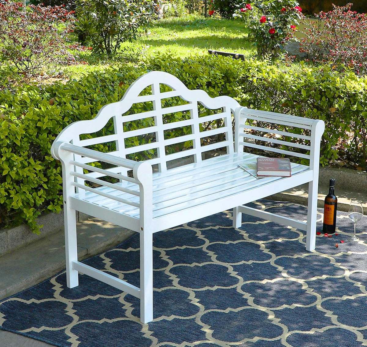 Black Acacia Wood Outdoor Bench with Backrest and Armrests L99001