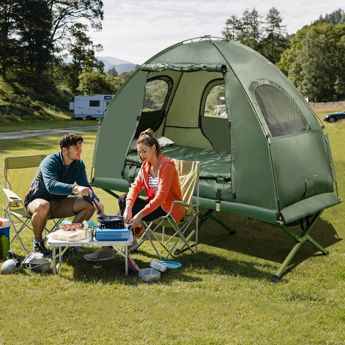 1-Person 5-in-1 Tent Cot with Air Mattress, Sleeping Bag, Carrying Bag K656860