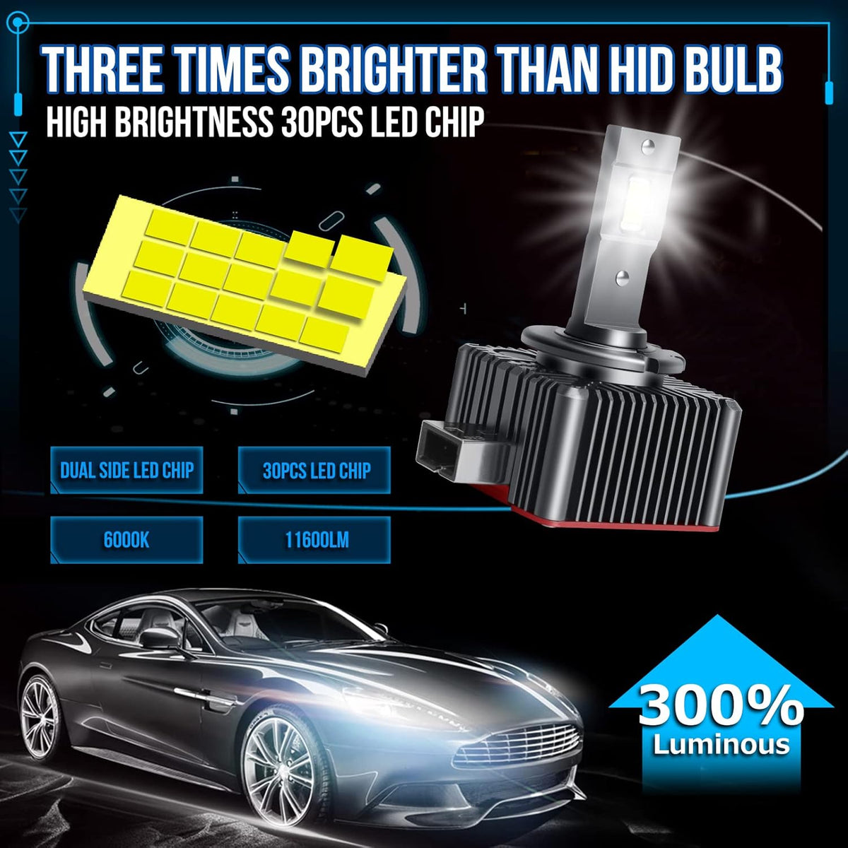 D1S LED Headlight Bulbs Conversion Kit, 8600LM 6000K 70W T340831