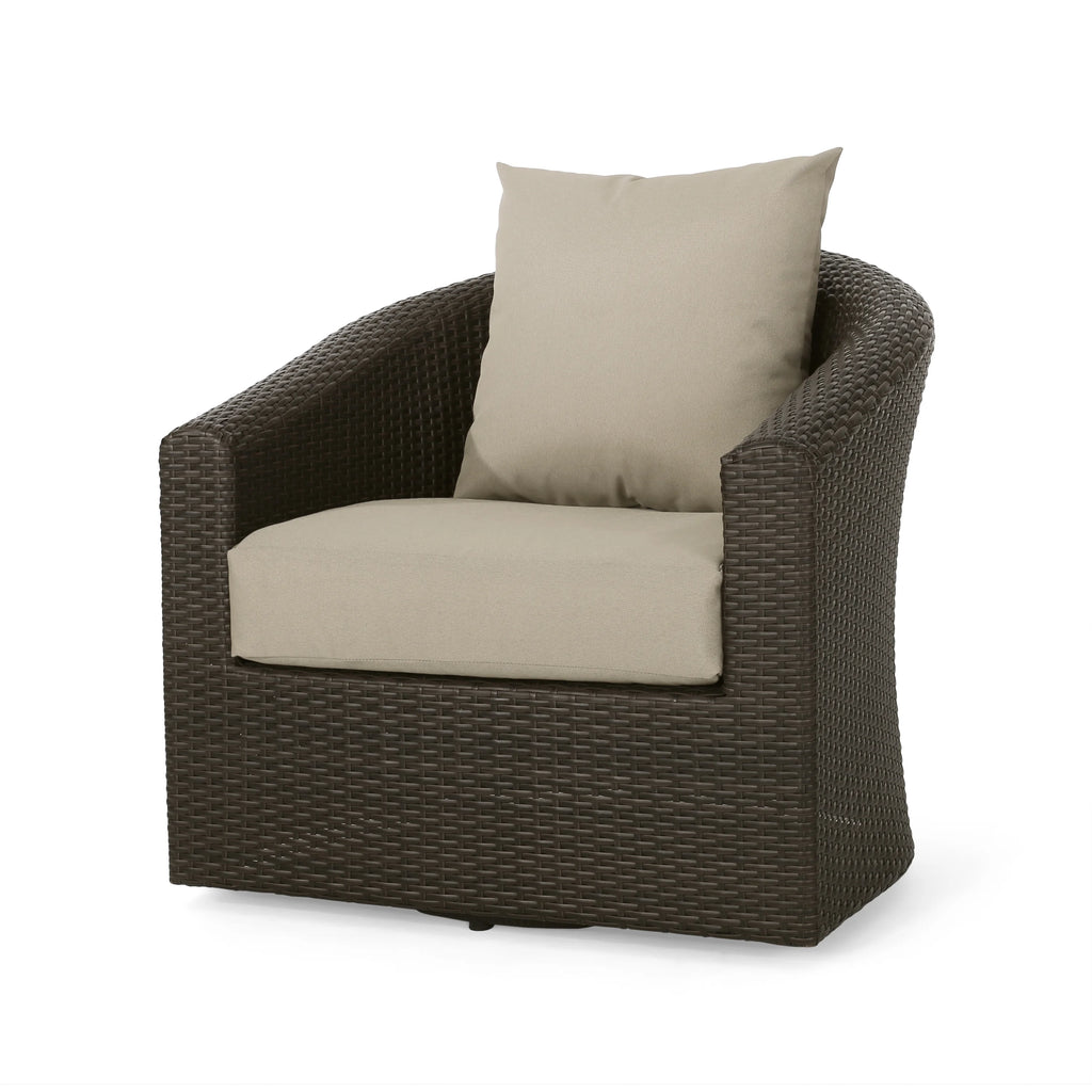 Mixed Brown and Mixed Khaki Wicker Swivel Club Chair N2052