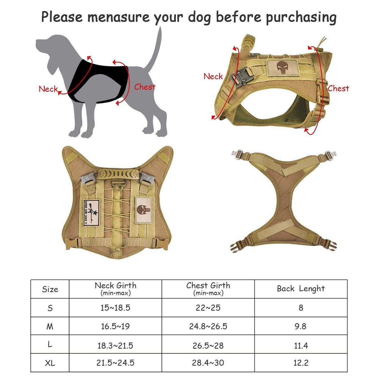 Tactical Service Dog Vest Harness with Rubber Handle & Metal K634030