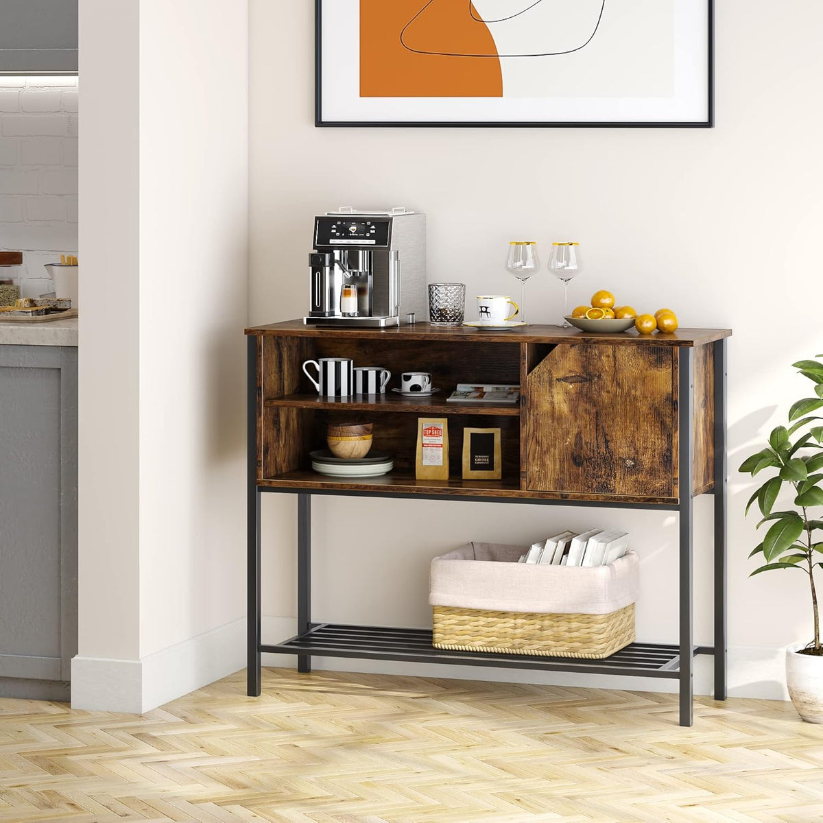 Black Kitchen Sideboard with Storage Buffet Cabinet Coffee Bar Console Table Z578