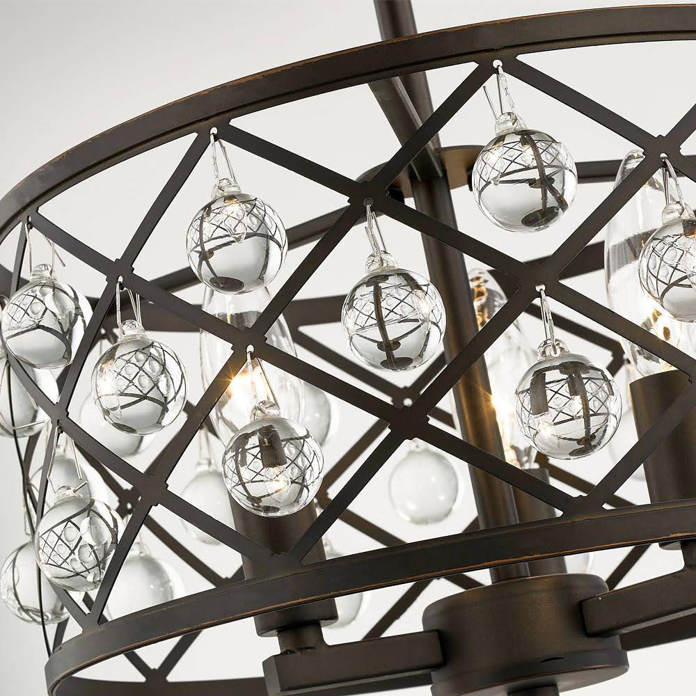 Aged Bronze Semi Flush Mount with Crystal Globes N592