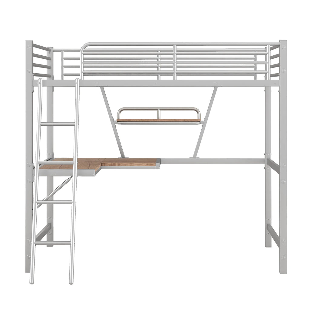 Metal Loft Bed with Desk and Shelf T457017