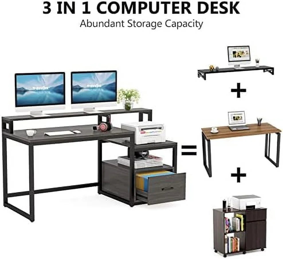 60 inch Computer Desk with File Drawer and Shelves D950
