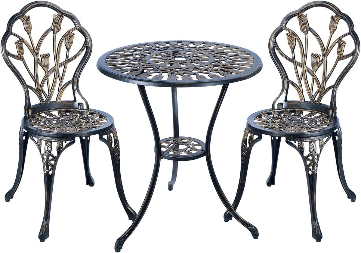 Antique Copper 3 Piece Cast Aluminum Bistro Table Set L45783