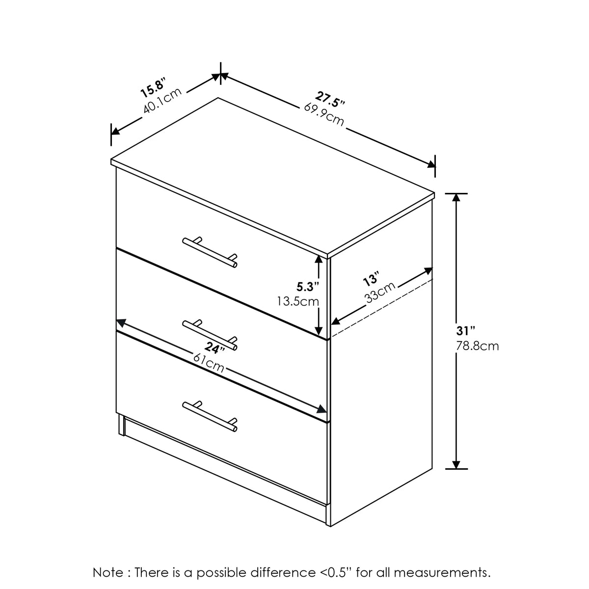 3-Drawer Dresser with Handle G875256