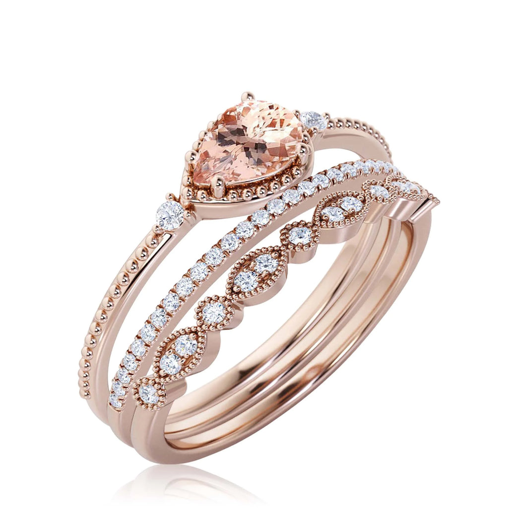2.10 Carat Pear Cut Morganite And Diamond Moissanite Engagement Ring in 10k Solid Rose Gold W3845