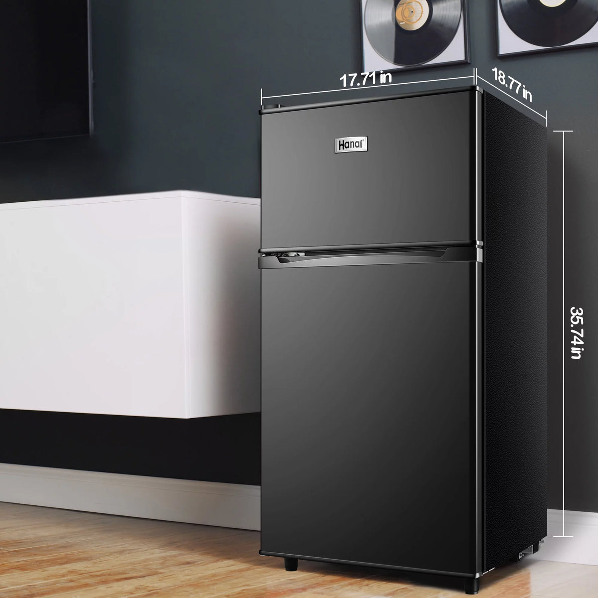 3.5 Cu ft Two Door Mini Fridge with Freezer, Black L471331