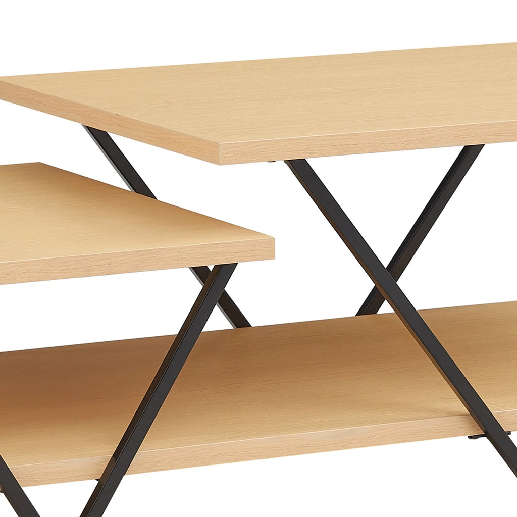 48 Inch 2 Tier Coffee Table with Bottom Shelf D1141