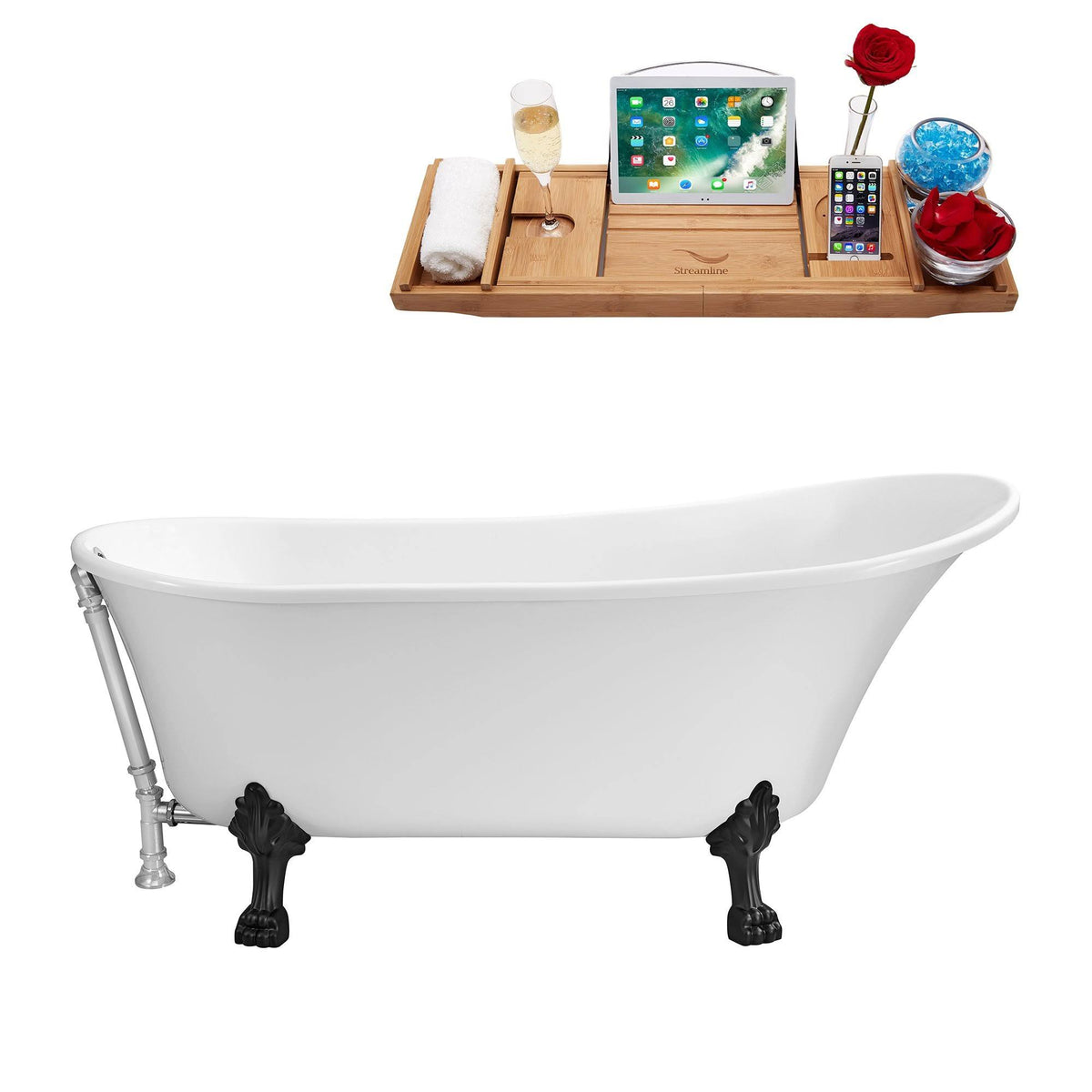 White Soaking Clawfoot Tub with External Drain I233820