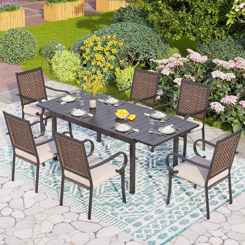 9 Piece Outdoor Extendable Dining Set with Rectangular Metal Dining Table and 8 Rattan Chairs T234799