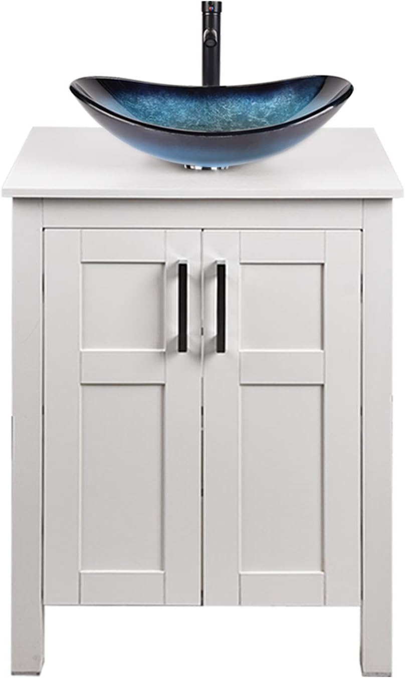 24 Inches White Single Bathroom Vanity Set with Top and 2-Door Cabinet I654