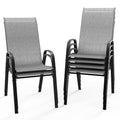 Black Set of 6 Stackable Outdoor Dining Chairs with Sling High Back and Armrests V434