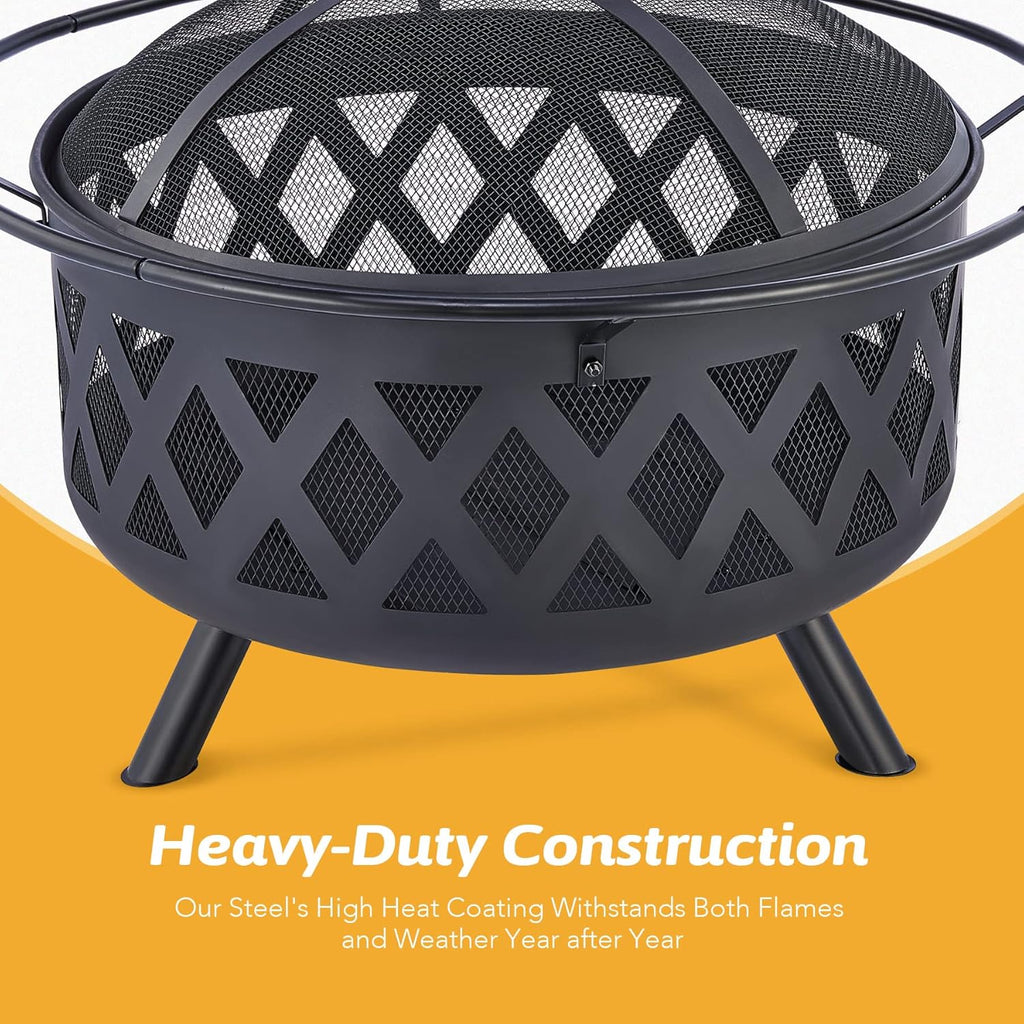 30-Inch Round Wood Burning Fire Pit with BBQ Grill Z40373
