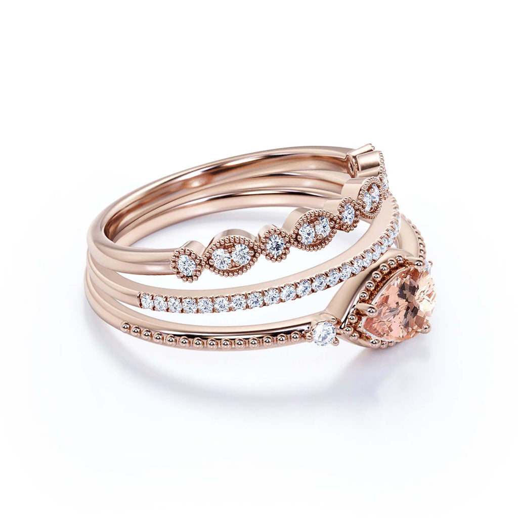 2.10 Carat Pear Cut Morganite And Diamond Moissanite Engagement Ring in 10k Solid Rose Gold W3845