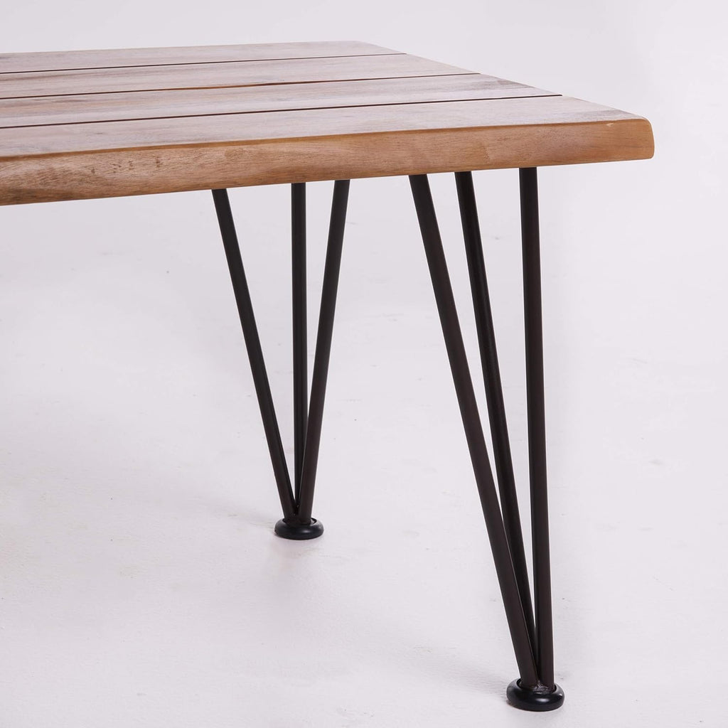 Outdoor Industrial Iron and Teak Finished Acacia Wood Coffee Table I266