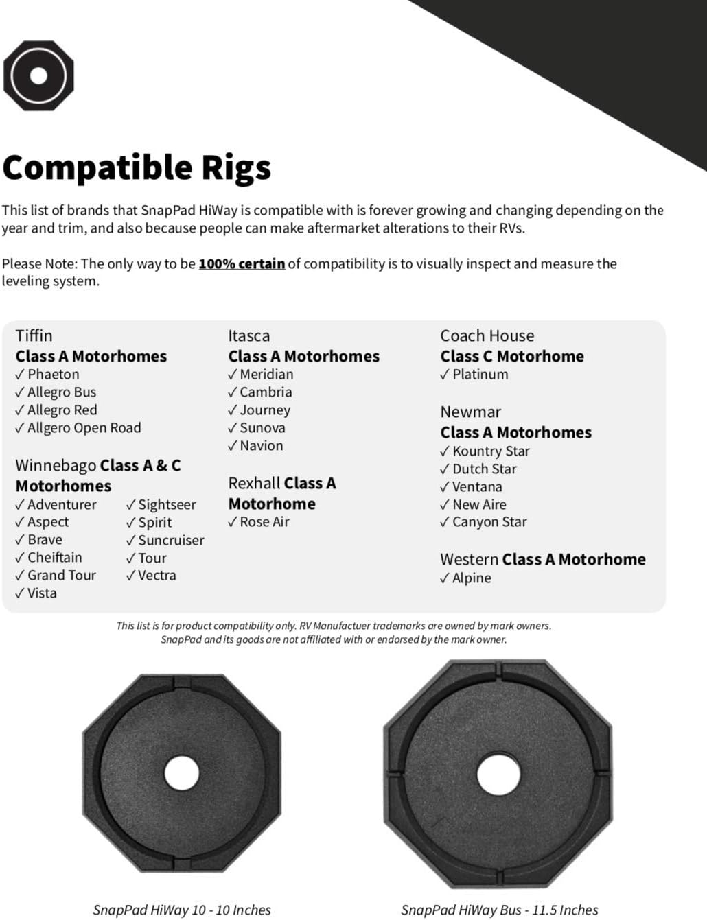 RV Leveling Jack Pad for HWH Round Landing Feet (Two 8 inch + Two Bus) R358547