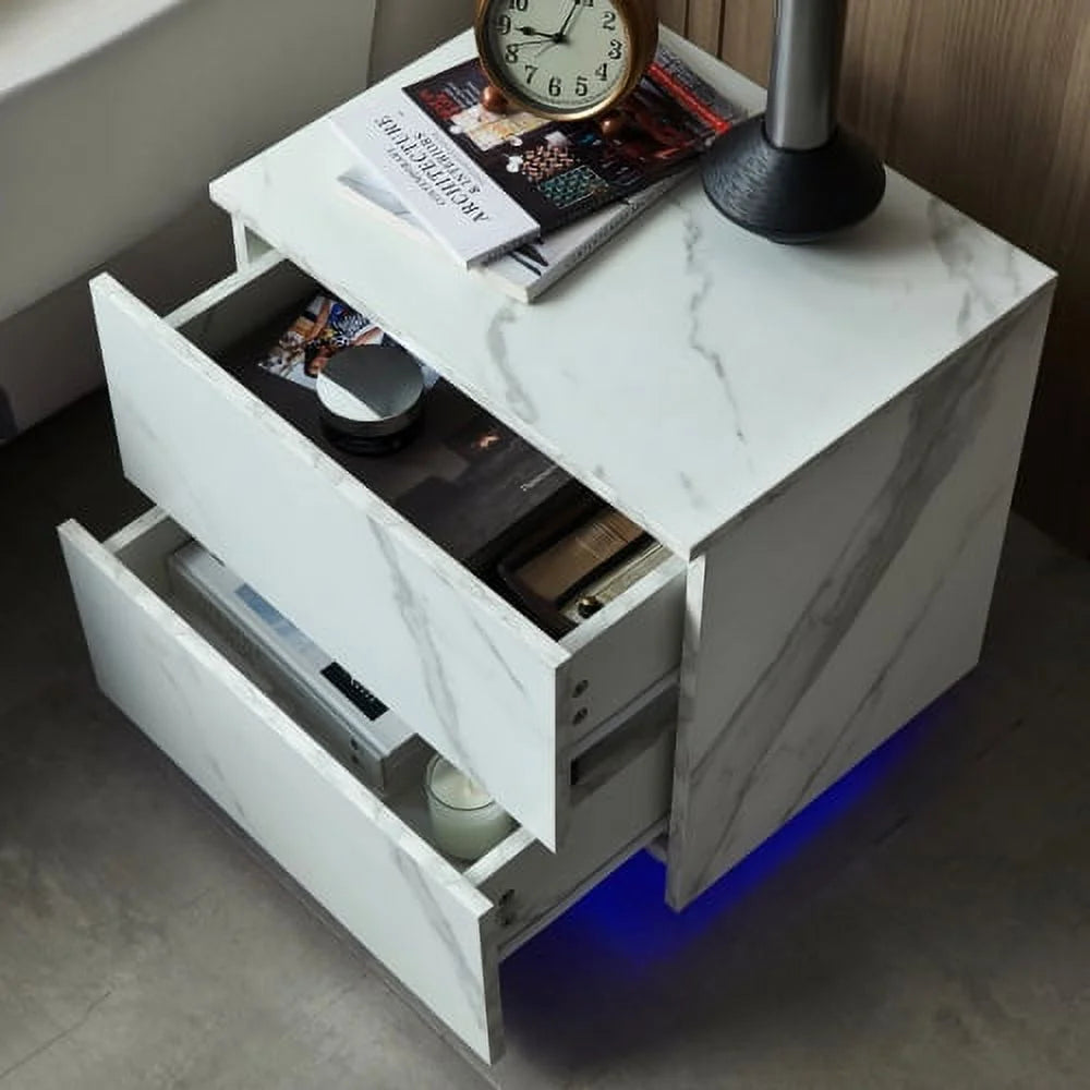 White 2 Drawer LED Nightstands D363348