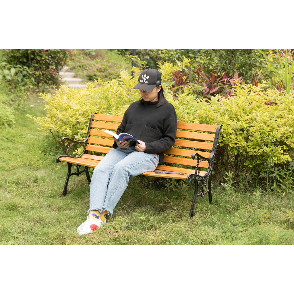 Wooden Outdoor Garden Bench with Steel Armrest & Legs U50125