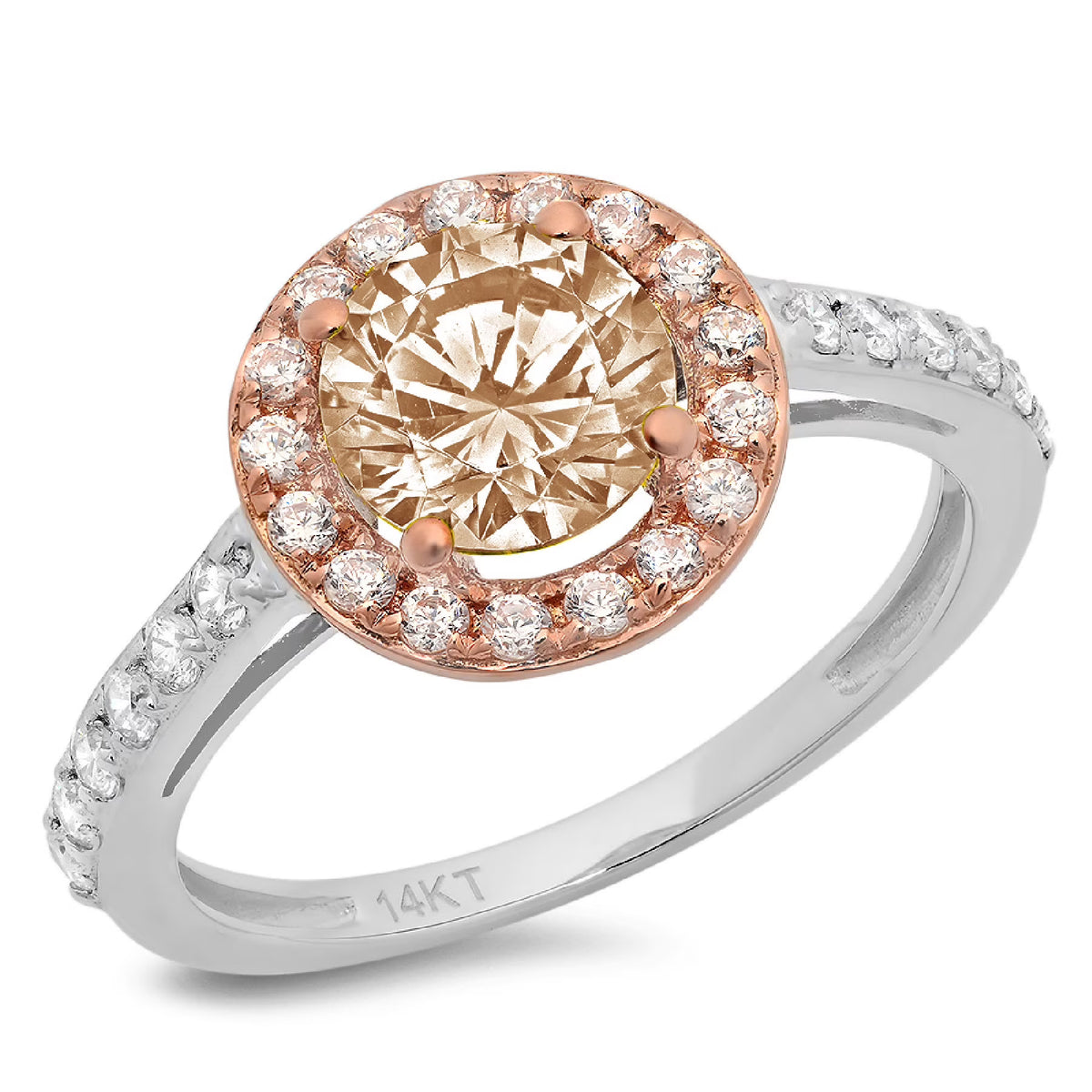 Champagne Simulated Diamond Halo Ring J697056