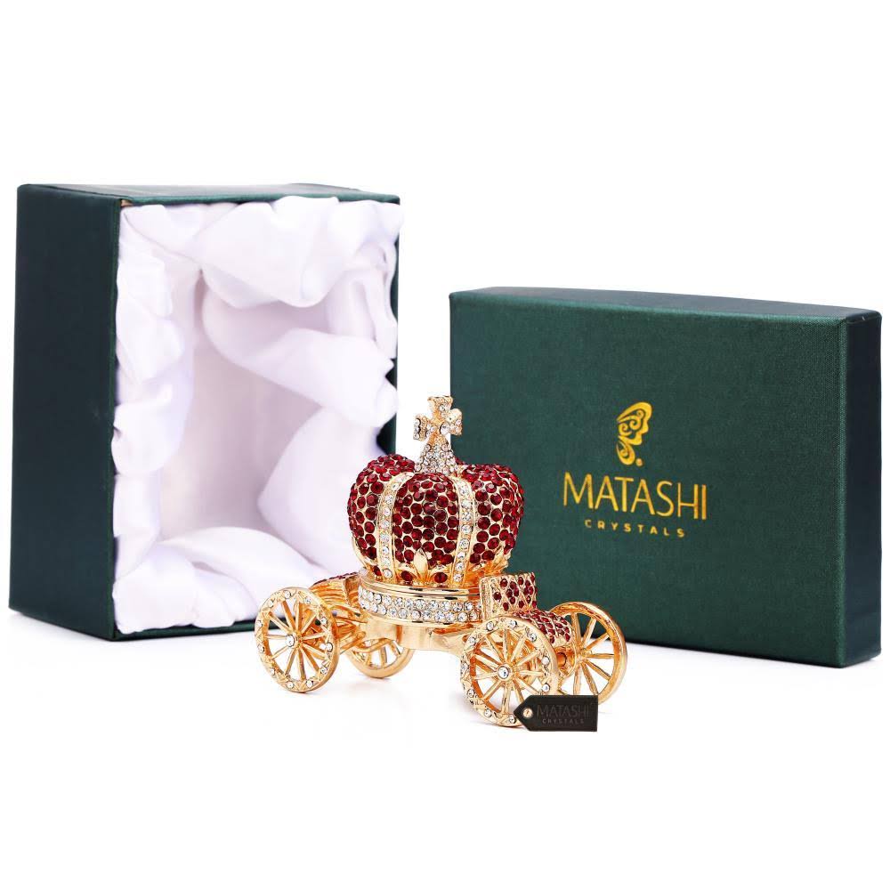 Hand Painted Royal Crown Carriage Ornament Trinket Box with 24K Gold and Red Crystals Z948936