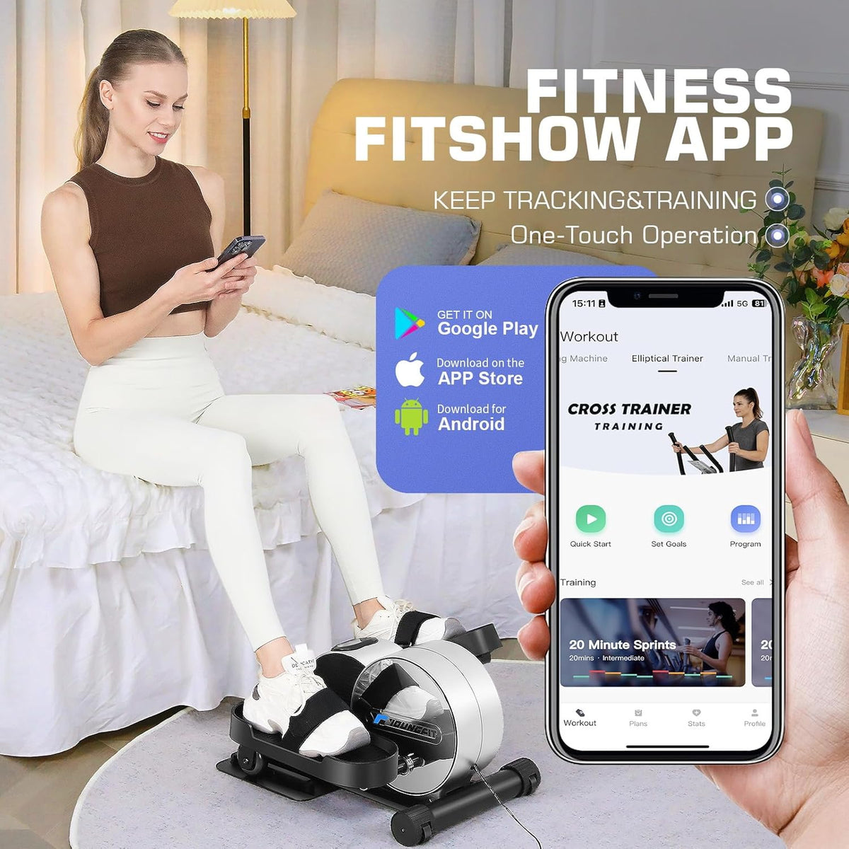 Under Desk Elliptical, Electric Seated Foot Pedal Exerciser with LCD Display Monitor, Remote Control S99969