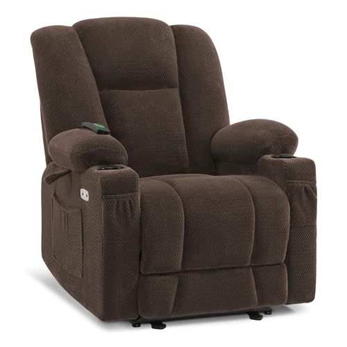 Brown Fabric Power Recliner Chair with Heat and Vibration Massage L642106