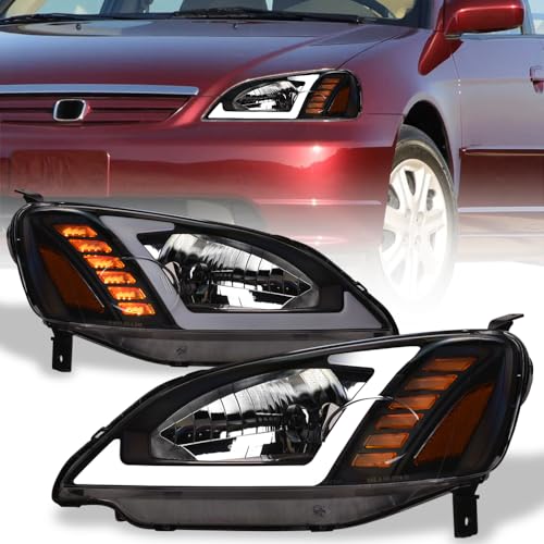 Compatible With 2001-2003 Honda Civic LED Headlights Black B6666