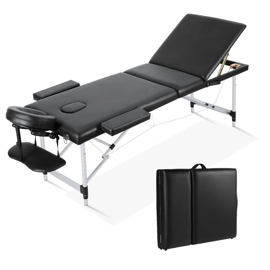 Portable Height Adjustable 3 Sections Wooden Massage Table with Face Hole and Carrying Bag Q204191