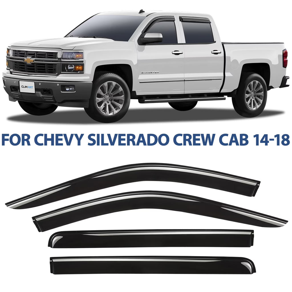 Rain Guards for Chevrolet Silverado 2014-2018 Crew Cab, Tape-on Window Deflectors, 4 pcs. W872637
