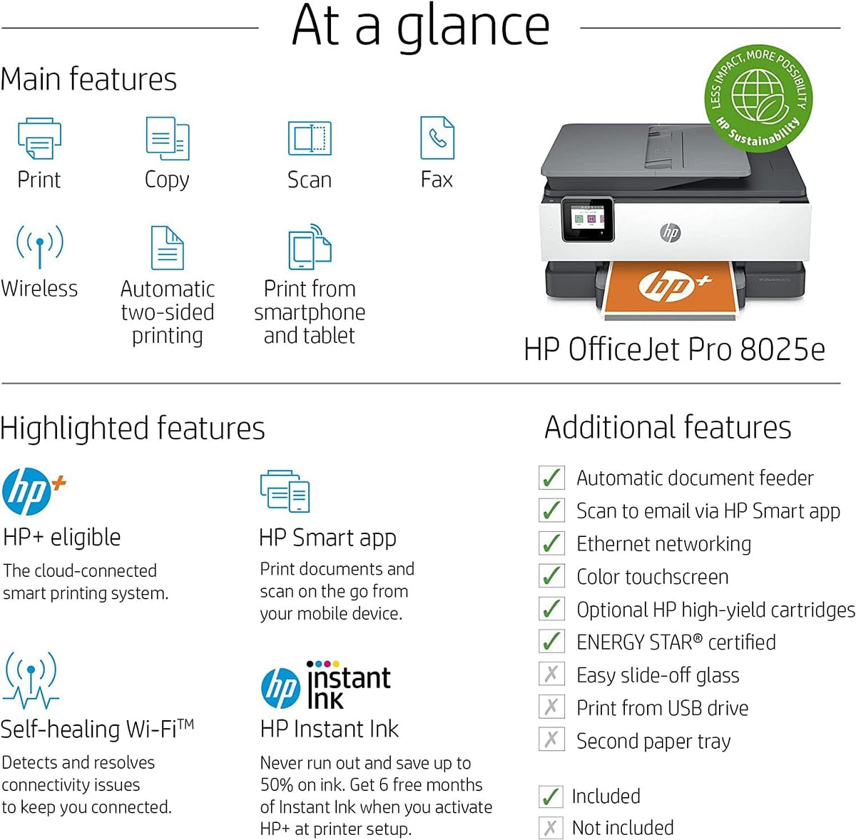 HP OfficeJet Pro 8025e All-in-One Wireless Color Inkjet Printer M4380