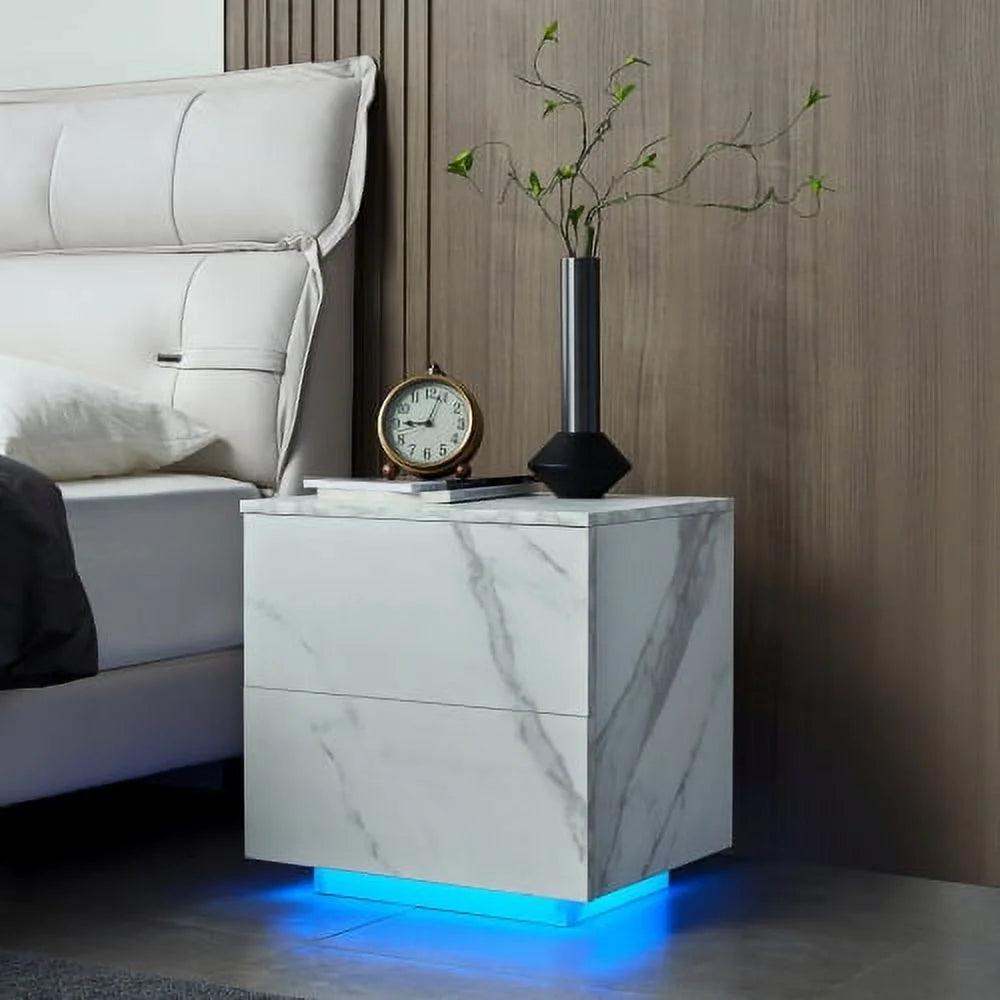 White 2 Drawer LED Nightstands D363348