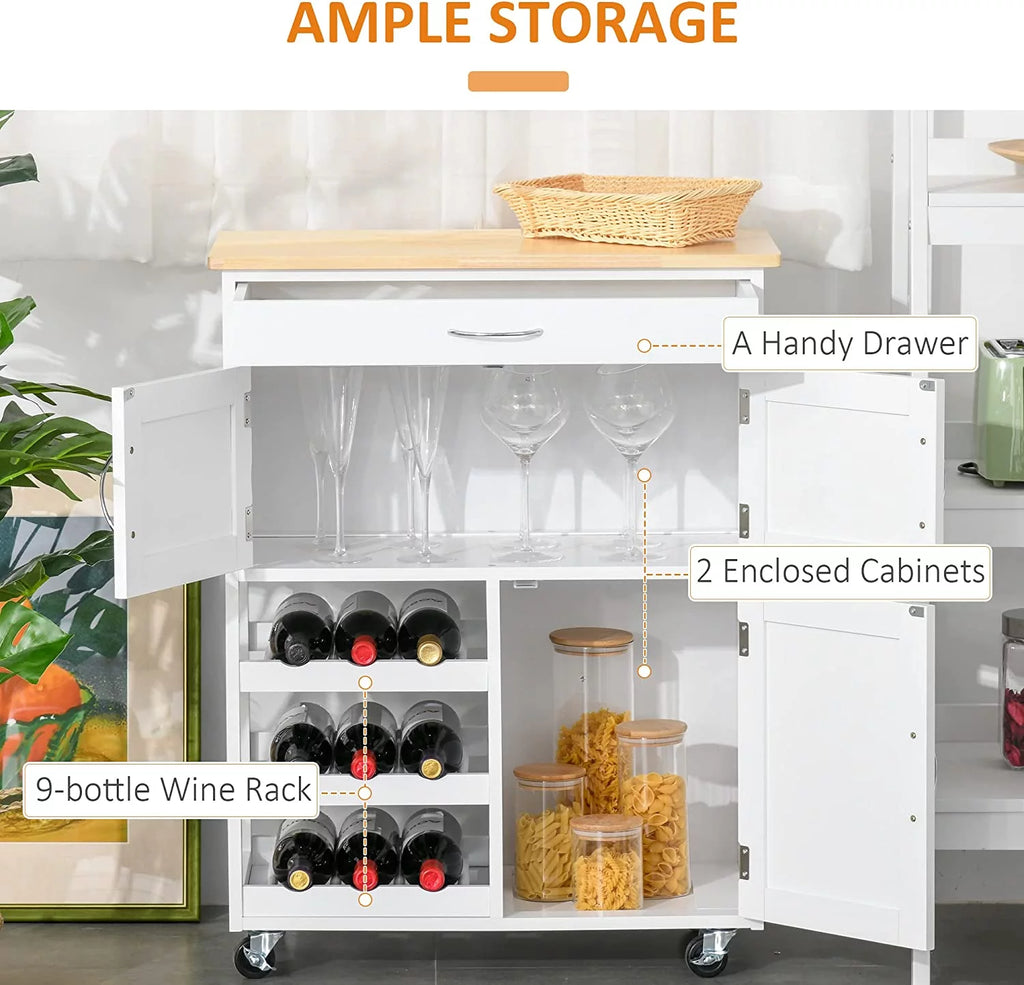 Rolling Kitchen Island with Wine Rack and Drawer B137