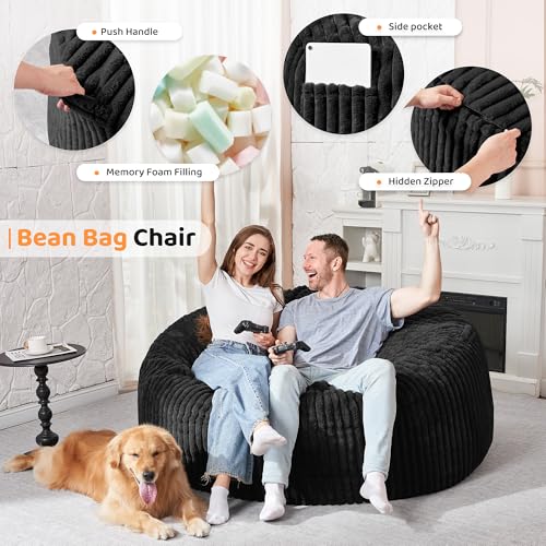 5FT Grey Memory Foam Bean Bag Chair with Plush Cover U432640